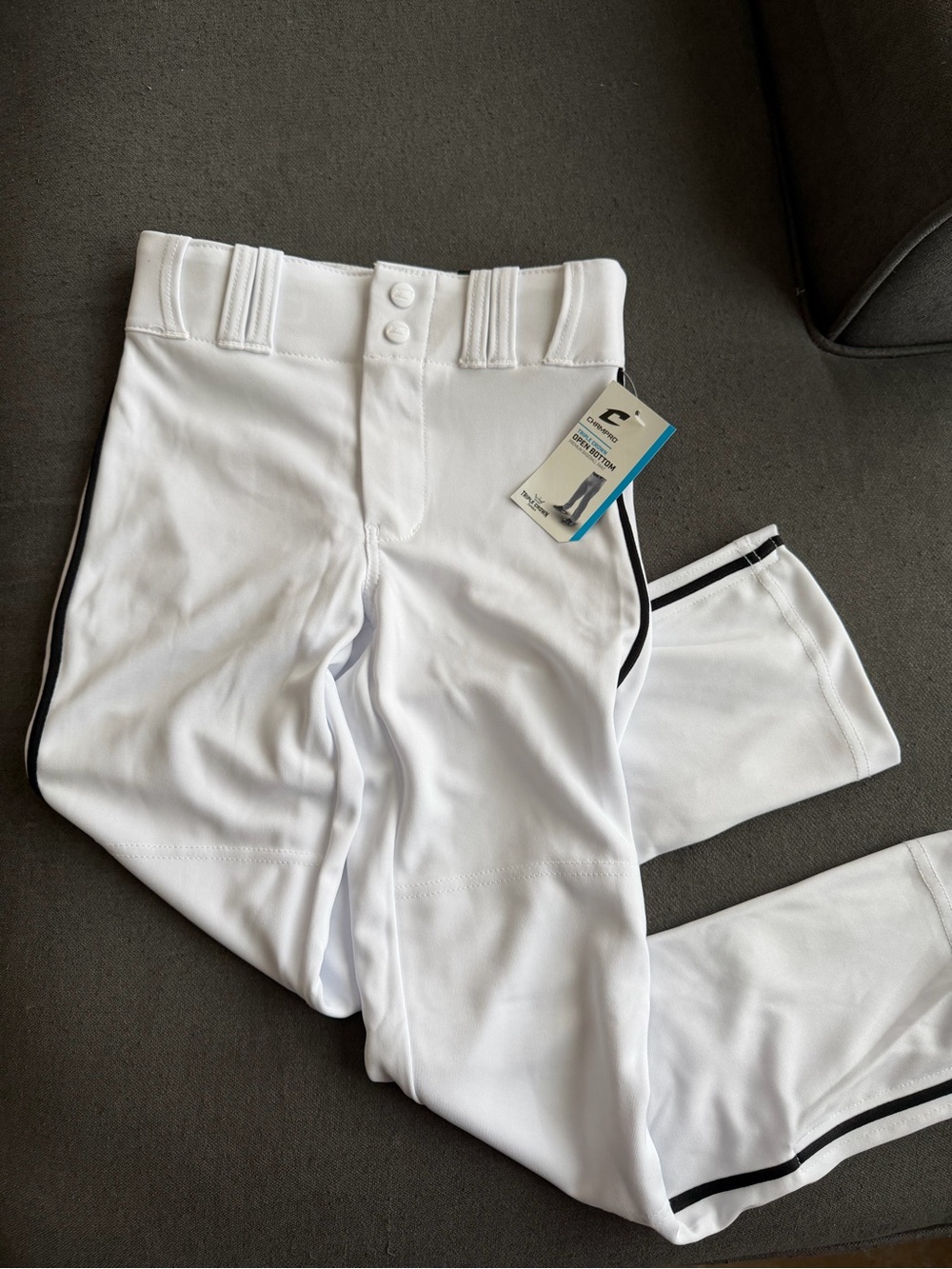 CHAMPRO White Baseball Pants with Black Side Stripe